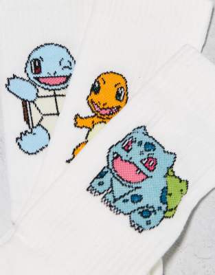 Asos Design 3 Pack Socks Pokemon Character In White