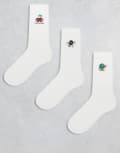 [ASOS DESIGN] ASOS DESIGN 3 pack socks with characters graphics in white 37-42 Ecru