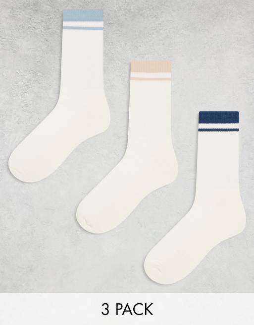 ASOS DESIGN 3-pack socks with colored tipping in cream 