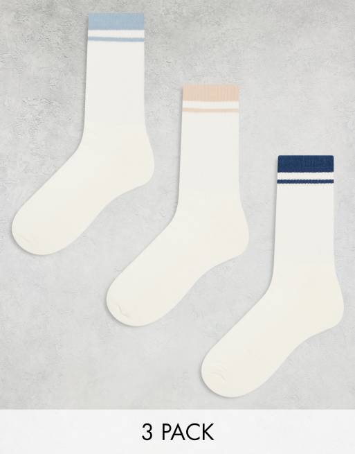 ASOS DESIGN 3 pack socks with coloured tipping in cream | ASOS