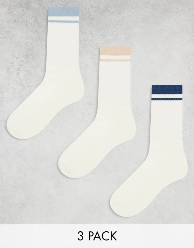 ASOS DESIGN - 3 pack socks with coloured tipping in cream