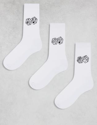 ASOS DESIGN 3 pack socks with dice embroidery in white