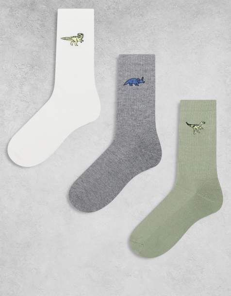 ASOS DESIGN 3 pack socks with dinosaurs embroidery in multi - view 1