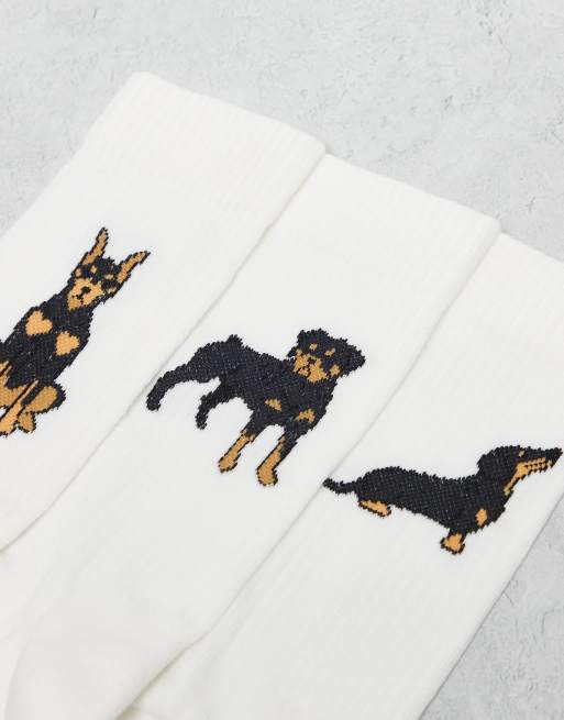 ASOS DESIGN 3 pack socks with dog graphic in white, 3 of 3