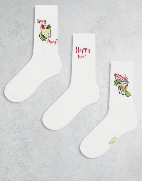 ASOS DESIGN 3-pack socks with drink embroidery in ecru - view 1
