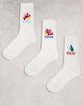 [ASOS DESIGN] ASOS DESIGN 3 pack socks with graphic in white 37-42 Ecru