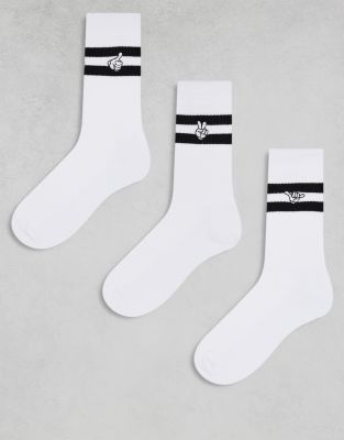 ASOS DESIGN ASOS DESIGN 3 pack socks with hand symbols in white with black stripes