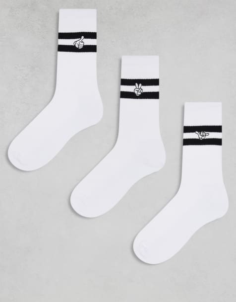 ASOS DESIGN 3 pack socks with hand symbols in white with black stripes - view 1