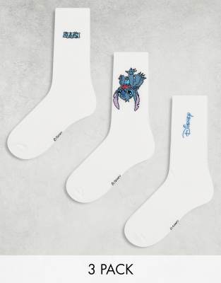 Asos Design 3 Pack Socks With Lilo And Stitch Artwork In White