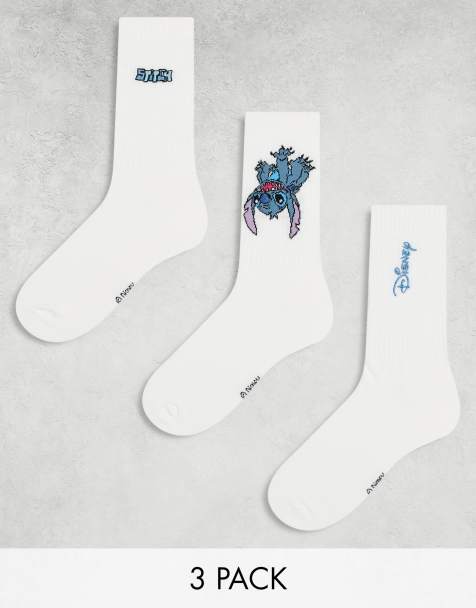 ASOS DESIGN 3 pack socks with Lilo and Stitch artwork in white - view 1