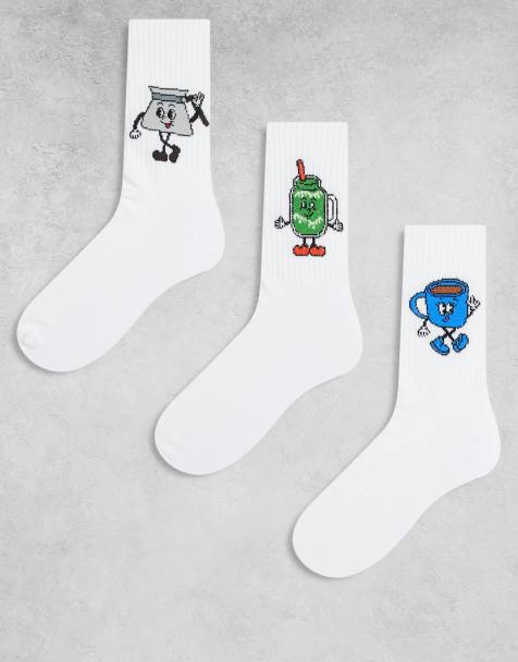 ASOS DESIGN 3 pack socks with matcha characters graphic in white - view 1