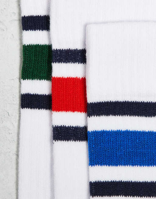 ASOS DESIGN 3 pack socks with multi colour stripe in white, 3 of 4