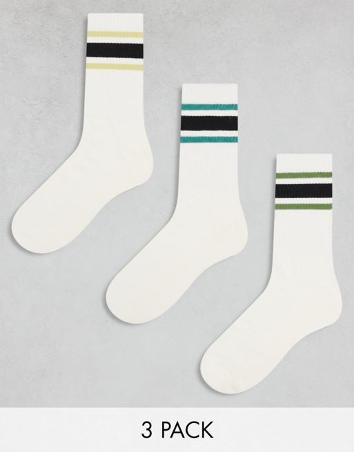 FhyzicsShops DESIGN 3 pack socks  with multi colour stripes in white