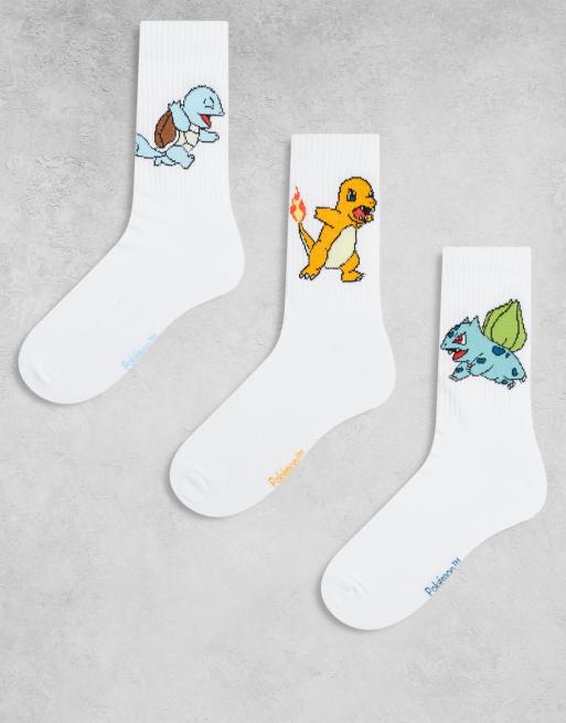 ASOS DESIGN 3 pack socks with Pokemon characters graphic in white