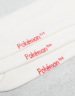 Asos Design 3-pack Socks With Pokemon Graphic In White