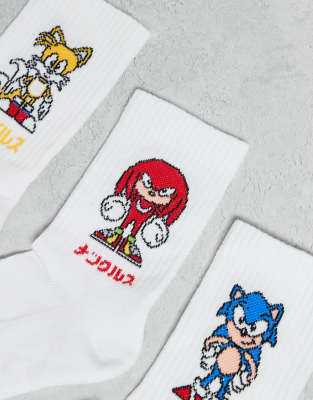 Asos Design 3-pack Socks With Sonic Graphics In White
