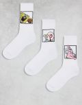 ASOS DESIGN 3 pack socks with SpongeBob characters in white