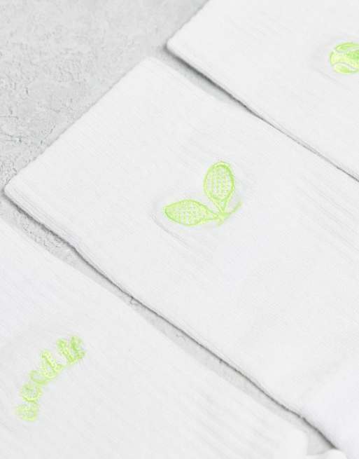 ASOS DESIGN 3 pack socks with tennis embroidery in white, 4 of 4