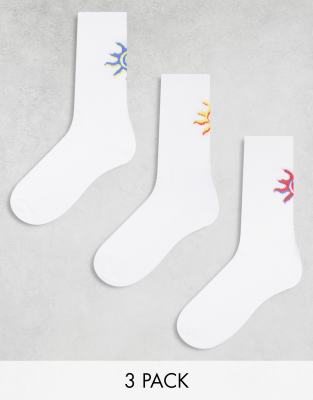 CerbeShops DESIGN 3 pack sport sock with sun embroidery in white