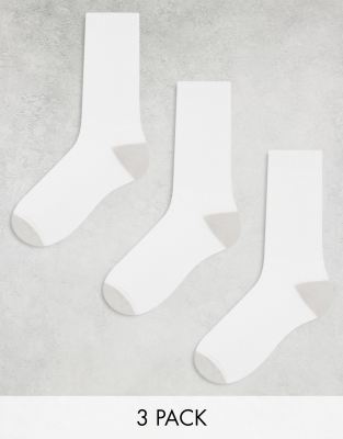 3-pack sport socks in white with gray heel and toe detail