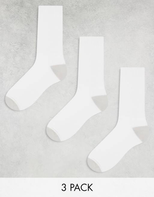  ASOS DESIGN 3 pack sport socks in white with grey heel and toe detail 