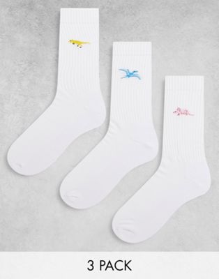 ASOS DESIGN 3 pack sport socks with dinosaur embroidery