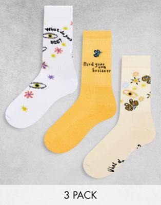ASOS DESIGN 3 pack sport socks with flower and eye print