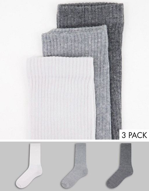 ASOS DESIGN 3 pack sport socks with terry sole in grey tones
