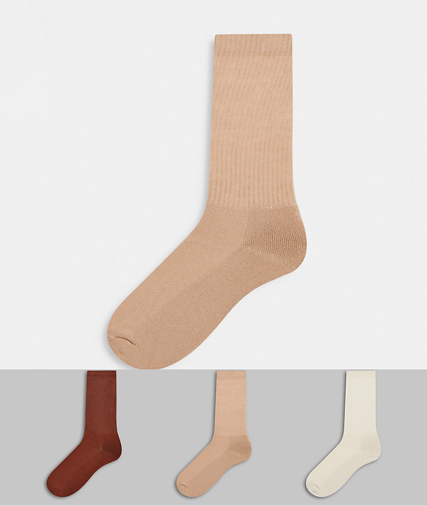 ASOS DESIGN 3 pack sport socks with terry sole in neutral tones-Multi