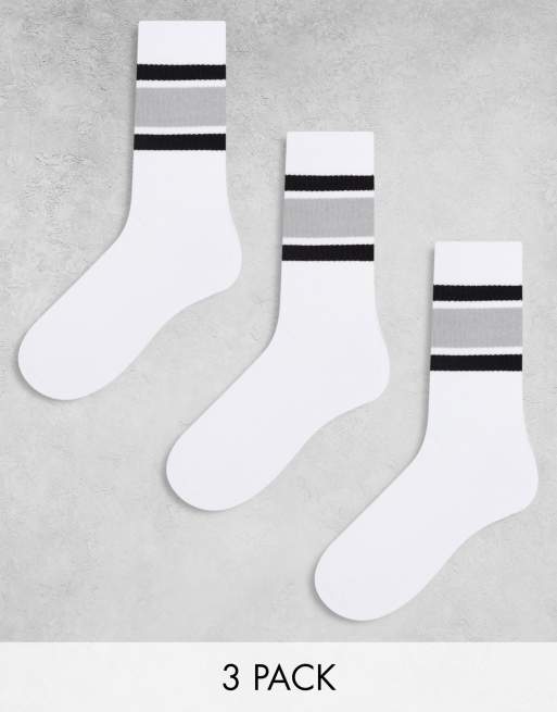 ASOS DESIGN 3 pack sports gray stripe socks in white | ASOS