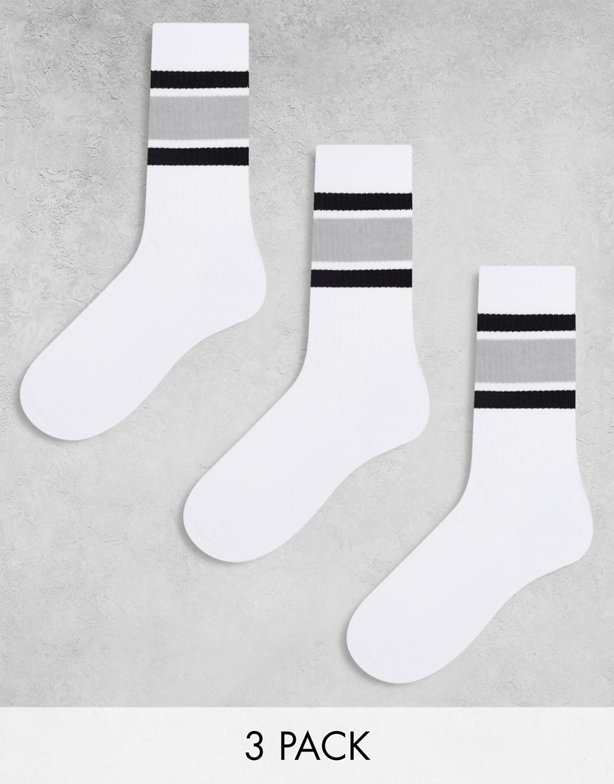 ASOS DESIGN 3 pack sports grey stripe socks in white