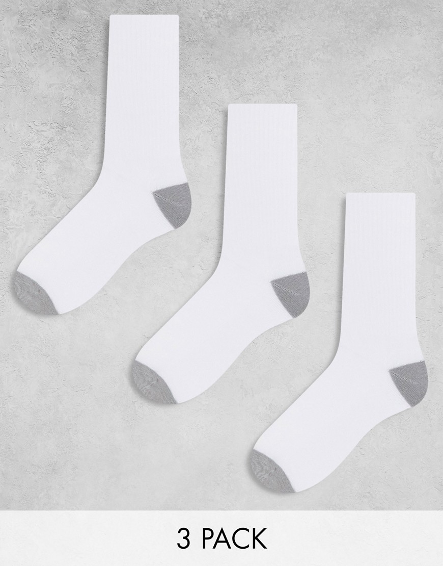 Asos Design 3 Pack Sports Sock In White With Gray Heel And Toe Detail