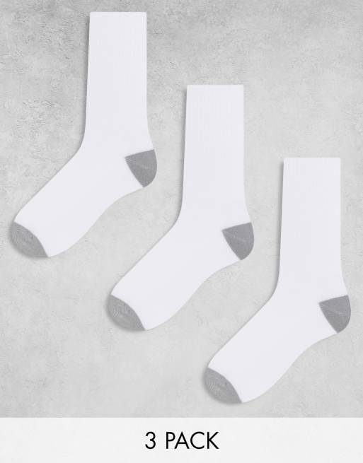 ASOS DESIGN 3 pack sports sock in white with grey heel and toe detail ...