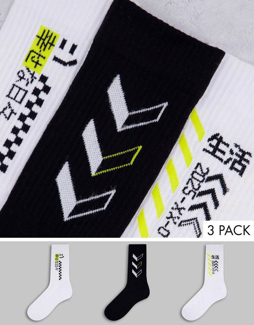 ASOS DESIGN 3 pack sports sock with Japanese logos-Multi
