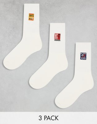 ASOS DESIGN 3 pack sports sock with yacht embroidery in cream | ASOS