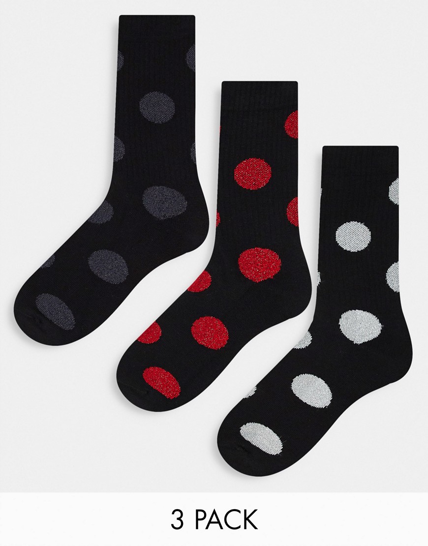 ASOS DESIGN 3-pack sports socks in black with metallic dots