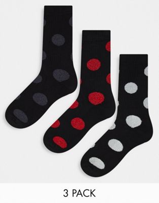 ASOS DESIGN 3 pack sports socks in black with metallic spots