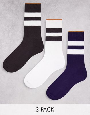 ASOS DESIGN 3 pack sports socks in navy and off white