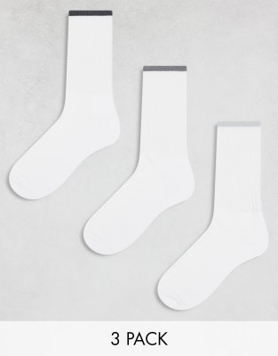 Asos Design 3 Pack Sports Socks In White With Gray Tipping Detail