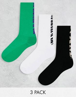 Asos Design 3 Pack Sports Socks With Animal Back Print-multi