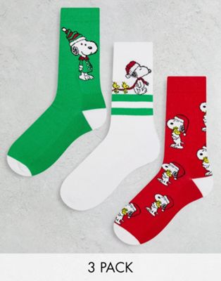 ASOS DESIGN 3 pack sports socks with Christmas Snoopy print