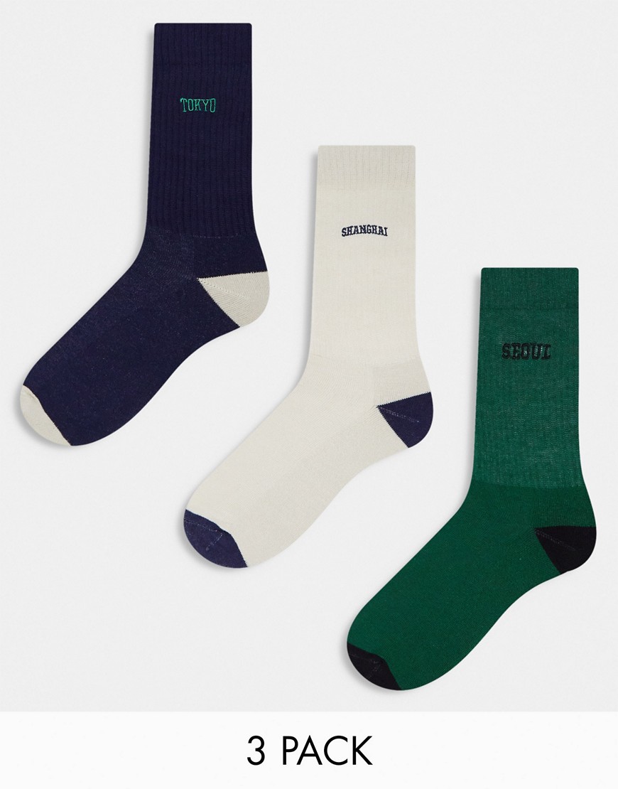 Asos Design 3 Pack Sports Socks With Embroidery Detail-multi