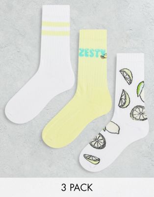 ASOS DESIGN 3 pack sports socks with lemon print