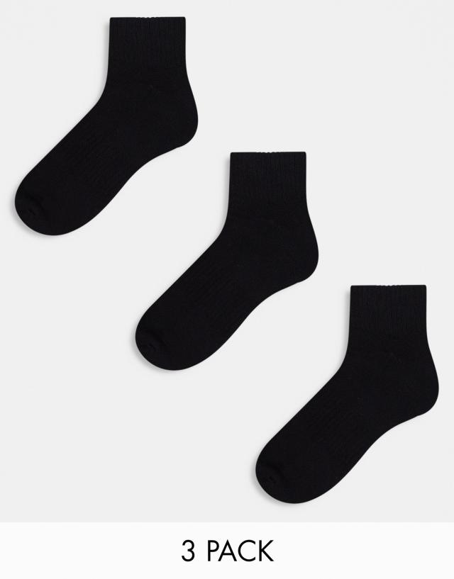 ASOS DESIGN - 3 pack sports socks with terry sole and arch support in black