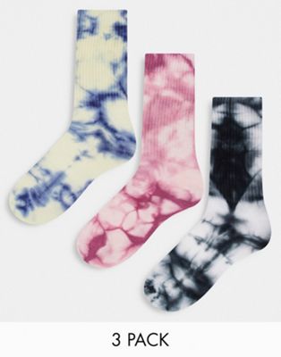 ASOS DESIGN 3 pack sports socks with tie die print