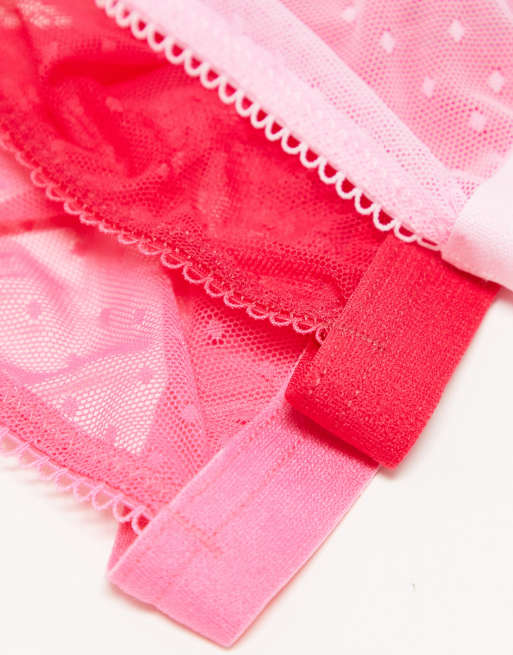 ASOS DESIGN 3 pack spot mesh triangle bra in red & pinks | ASOS