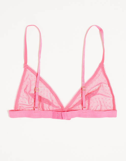 ASOS DESIGN 3 pack spot mesh triangle bra in red & pinks | ASOS