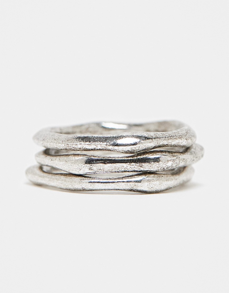 ASOS DESIGN 3 pack stackable ring set in burnished silver tone