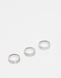 [ASOS DESIGN] ASOS DESIGN 3 pack stainless steel embossed band rings in brushed silver tone XS/S SILVER