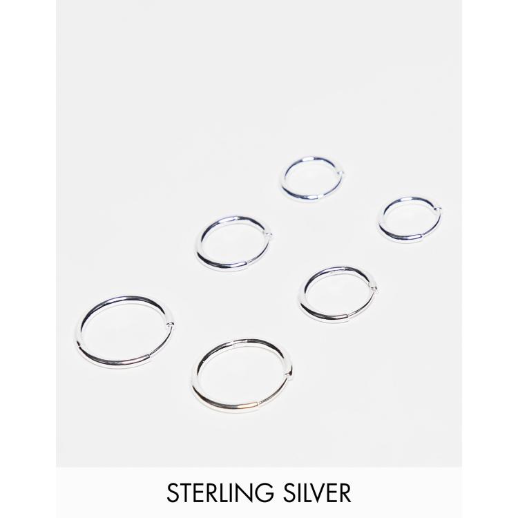 ASOS DESIGN 3 pack sterling silver hoop earrings set | ASOS